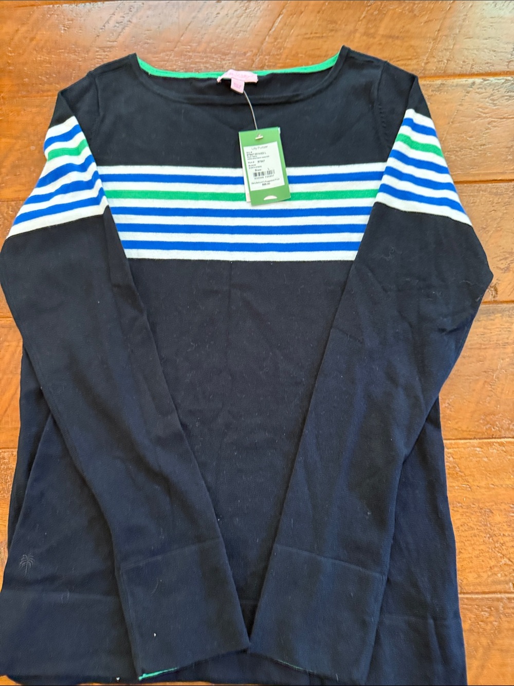 Women’s Lilly Pulitzer  Long Sleeve Navy Stripe Top with Green & Blue Accents